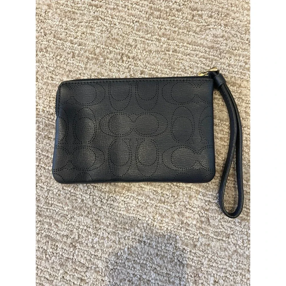 Coach Navy Signature Wristlet Card Holder with Gold Logo